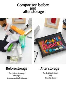 Cartoon Pill Pattern Fun Mesh Cosmetic Bag, Red Air Cushion Portable Storage Bag, Cosmetic Bag, Skin Care Bag, Travel Essentials, Dormitory Supplies, Wedding Bridal Gifts, Mother's Day Gifts, Birthday Gifts, Gifts For Friends And Teachers, Medicine Storage Bag, Bathroom Storage Bag, Jewelry Storage Bag, Lip Oil And Cosmetics Storage Bag, Student Dormitory Toiletries Bag, Gifts For Wife, Family, Friends, Colleagues, Must-Have For Back To School. - Multicolor - View 8
