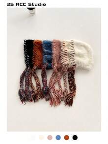 1pc Handmade Knitted Plush Headband Hat For Women, Autumn/Winter, Thick, Warm, Fashionable, Versatile, Face-Framing, Ear-Warming, Braided Design Halloween - Multicolor - View 12