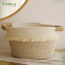 Yiuswoy Coș de depozitare țesut minimalist, coș decorativ în stil boem, coș de depozitare pentru baie, cutie organizator de birou pentru telefon, cosmetice, chei, telecomenzi, potrivit pentru baie, living, dormitor, birou, cămin, decor pentru casă - Multicolor - Vizualizare 8