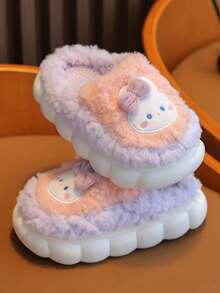 1 Pair Cute Cartoon Plush Anti-Slip Warm Indoor Baby Slippers, Suitable For Adorable Home Outfit, Winter - Watermelon Pink - View 5