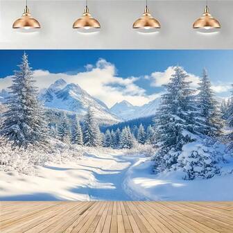 2D 平面冬季仙境背景 - 雪花图案，适合圣诞节、婚礼、生日等 - 耐用聚酯摄影道具