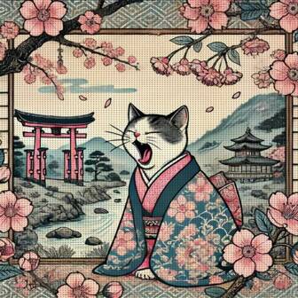 1PC Frameless 40x40cm/15.7x15.7-Inch 11CT/14CT Printed Cross Stitch DIY Kit, Yawning Cat, Suitable For Relaxing DIY Cross Stitch Set For Adult Beginners, Including Printing Canvas, Needles, Threads, Drawings, And Instructions. Beautiful Handmade Art Wall Decoration For Home And Office, Suitable As A Gift For Friends And Family