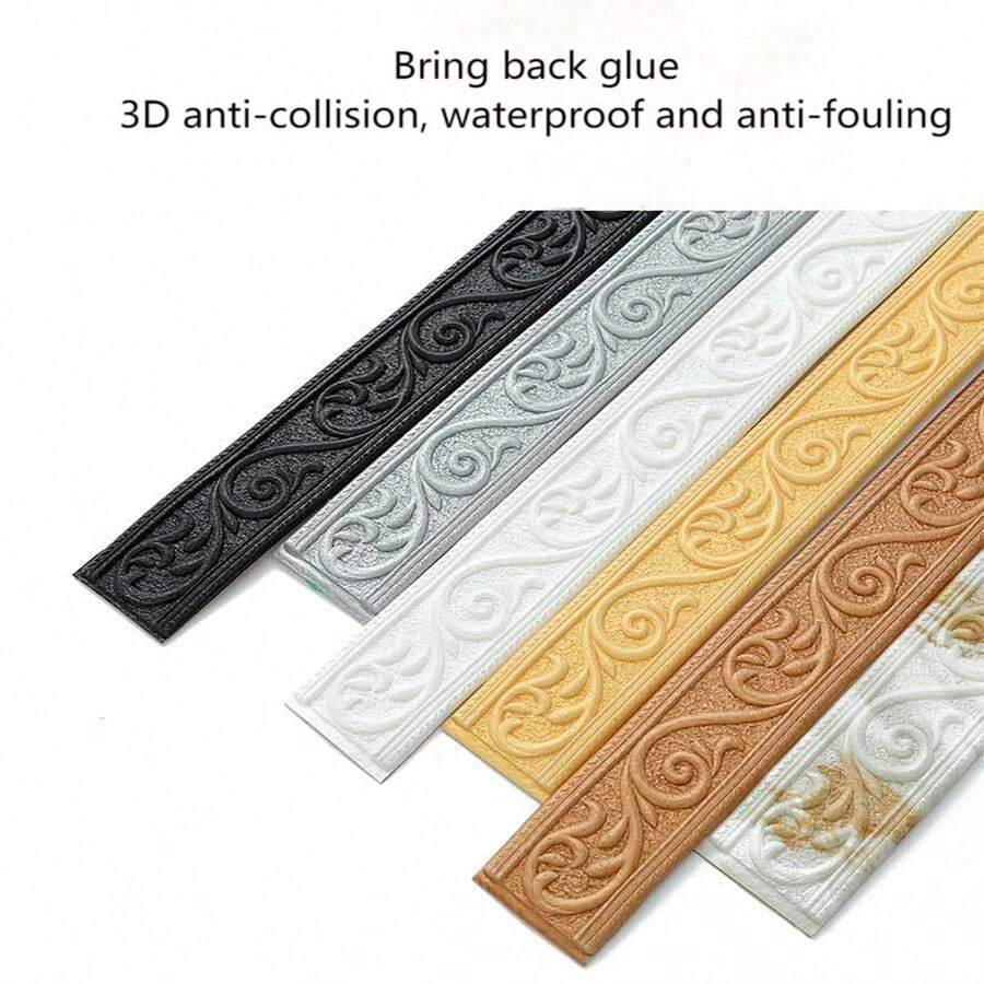 1 Roll 2.3m/90.6inch 3D Flower Leaves Vine Pattern Relief Romantic Special Design Skirting Line Sticker, XPE Foam Material Self-Adhesive Crashproof Wall Sticker, Minimalist Modern Style Home Decor, Renovation Skirting Line, Bedroom Decor, Bathroom Decor