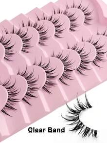 Sibeuna 7 Pairs New Cartoon Style Moist False Eyelashes, Create Natural Makeup Effect, Suitable For Daily Wear, Faux Mink, Fashionable Transparent Band, Lightweight And Flowy - 漫畫款濕睫毛 - 查看 4