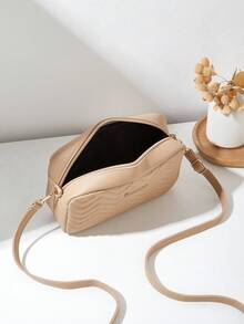 Fashionable Casual Girl's Crossbody Bag, With Detachable Woven Strap, Comfortable Texture, Embroidered Wavy Pattern, Exquisite Decoration, Classic Design, Niche & Versatile - Khaki - View 6