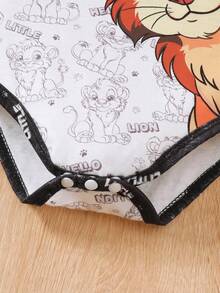 3件套“勇敢小狮子宝宝”幼儿长袖上衣、狮子印花裤子和带耳朵帽子套装，轻盈柔软