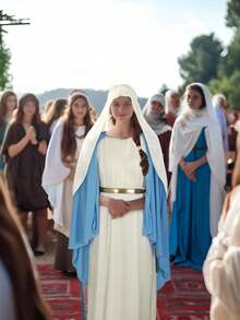 1pc Virgin Mary Costume Adult Robe For Women Easter Halloween Cosplay - 白色 - 查看 5