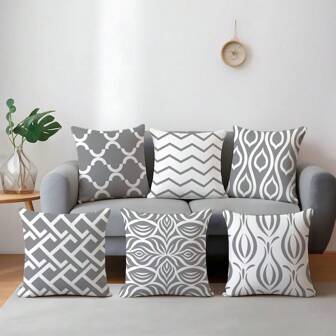 6pcs Minimalist Geometric Pattern Throw Pillow Covers, Single-Sided Printed Velvet Material, 45*45/50*50/40*40CM Cushion Covers Suitable For Modern Minimalist Sofa Living Room Decor, Gifts, Party Decoration