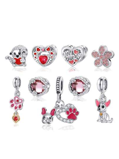 5/9pcs Flower Puppy Monkey Love Seven Star Ladybug Four Leaf Love Microphone Puzzle Five Petal Flower Fashion DIY Pendant Hanging Bead Set