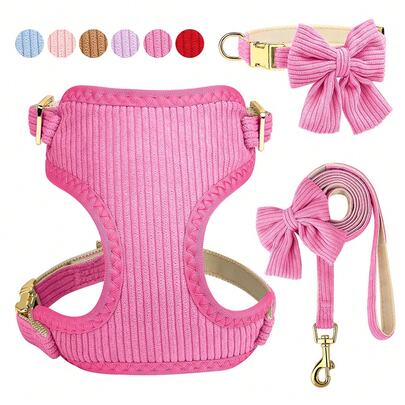1 Set Velvet Bow Dog Collar & Leash Harness Set