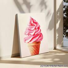2D Flat, Posters & Prints 1pc Framed Canvas Ice Cream Art Print Pink Ice Cream Decor Food Art Poster Foodie Art Summer Kitchen Art Print Wall Art Canvas Paintings Ideal Gift For Bedroom Living Room Corridor Wall Art Wall Decor Room Decoration 2D - 黑色 - 查看 2