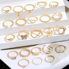 23件套镂空花朵蝴蝶装饰戒指套装（女士款） - 金色 - 查看 3