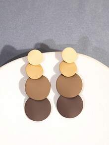 一对时尚夸张渐变圆形吊坠耳环 - 咖啡棕 - 查看 6