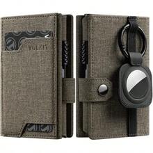 Cartera para AirTag de Hombre, Portatarjetas RFID Antirrobo, Regalo para Hombre, Cartera con Llavero, Cartera Simple para el Día del Padre (Negro) - gris - Ver 13