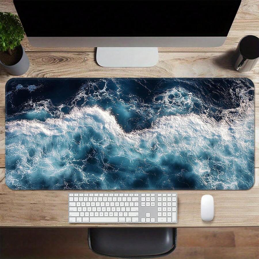 Extra große Mausunterlage mit Meereswellen-Motiv, Gaming Schreibtischunterlage, große Tastaturunterlage, waschbar, Gummiboden rutschfest, umsäumter Rand, Geschenk Mausunterlage, Schreibtischschutz, Schreibtischunterlage, in verschiedenen Größen erhältlich, Computertastaturunterlage, Laptopunterlage, für Schulbedarf, Rückkehr zur Schule