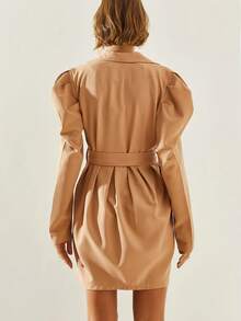 BIANCO LUCCI 优雅纯色羊腿袖通勤连衣裙