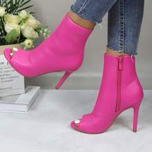 Womens Peep Toe Stiletto Booties Side Zipper High Heel Open Toe Ankle Boots CHARLIE-212 - MÀU ĐỎ FUCHSIA - Xem 1