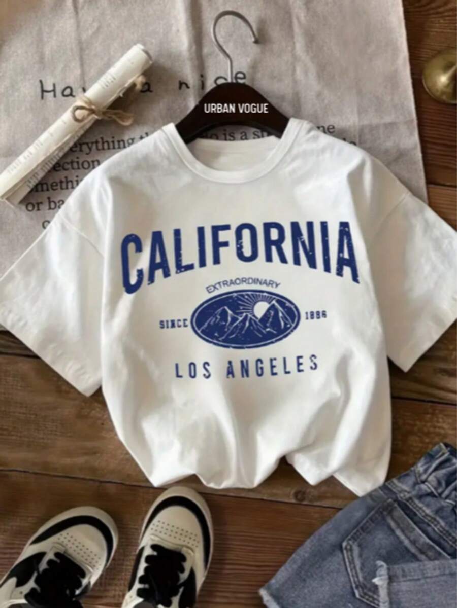 Camiseta Infantil Estampada California extraordinario montanha Blusinha Menina 100% algodão - Branco - Visão 1