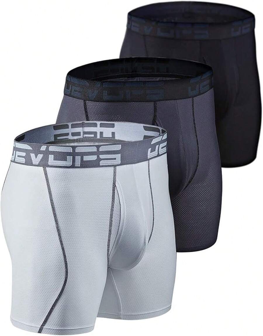 Men's Cool Dry Mesh Boxer Trunks 6-Inch Briefs, 3-Pack - 6-inch_(black / Charcoal / White) - View 1