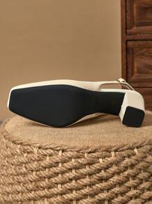 WHDXY 1 Pair Women's Backless Slip-On Pumps With Chunky Heel, French Square Toe, Versatile Work Shoes, Spring