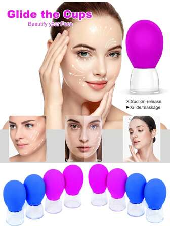 2pcs/8pcs Of Silicone Facial Mask Set - Vacuum Sucker Massage Cup, Chinese Professional Cupping - Relieve Waist Muscles, Improve Facial Skin, Suitable For Home And Tourism, Portable, Detachable Anti Fat Silicone Sucke