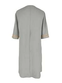 女士优雅蕾丝V领短袖休闲连衣裙，春夏款 - 灰色 - 查看 4