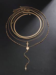 4pcs/Set Vintage Luxurious Multi-Color Crystal Cross Necklace, Men's Casual Outfit Accessory, Holiday Gift - 4pcs - View 11