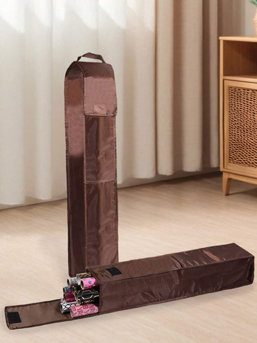 1pc Packaging Paper Storage Bag, Gift Wrapping Paper Organizer, Black Oxford Cloth Packaging Paper Storage Box With Pocket, Foldable Packaging Paper Rack, Home Storage & Organization Supplies - Brown - View 1