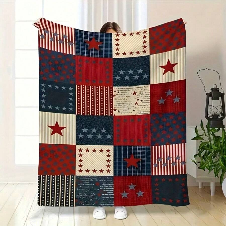 Cozy  Star And Plaid Pattern Printed Blanket – Soft, Perfect For All Seasons,    Washable And Machine-Washable, Lightweight, Breathable, Comfortable, Warm,  Unique, 280gsm For Him And Her, Perfect For Naps, Camping, Travel, Family, Daily Life, Office Decoration, Birthday Anniversaries, Valentine's Day, Thanksgiving, Christmas, Halloween, Mother's Day, Father's Day, Wedding,   New Year Gifts Provide Personalized Ideal Gifts For Her, Him, Family Members, Boyfriends,  Girlfriends, Fathers, Family Members, Mothers, Lovers,   Daughters, Sons,   Grandfathers, Grandmothers,  Friends, Classmates And Pets.  Sofa,Bed,Car,Bedroom,Living Room,Office,  Outdoor Camping, Beach,Wall Decoration - Nhiều màu 3 - Xem 1