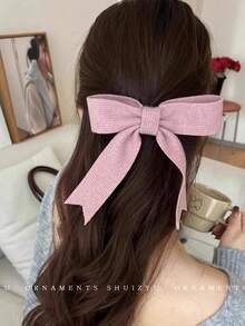 1 pieza Clip de pato coreano de punto con lazo, sensación de alta gama para mujeres, clip de cabello con cremallera a la mitad, accesorio de cabello con temperamento, clip de pato tejido de temperamento simple y versátil