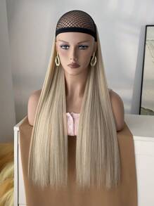 Extensiones de cabello de clip, 7 piezas de 22 pulgadas con 16 clips, extensiones de cabello recto largo rubio sintético para mujeres, pelucas de cabello