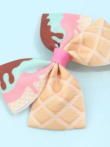 2 件装女童冰淇淋蝴蝶结发饰，女童发饰，夏季女婴发夹 - 彩色 - 查看 2