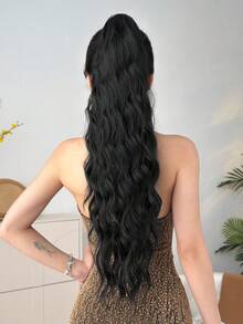 26 Inch Black Claw Clip-On Wavy Synthetic Hair Ponytail, Heat Resistant Fiber, Suitable For Girls And Women For Daily Use - Black - View 7