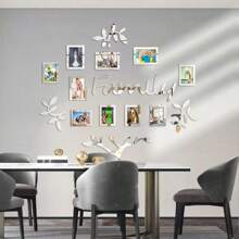 1 套家庭树墙饰，亚克力 DIY 马赛克镜面贴纸，相框拼贴家居装饰，3D 立体自粘照片墙，家庭墙贴，适用于客厅、卧室、餐厅、办公室、新居礼物，大尺寸 47X47 英寸房间装饰客厅装饰