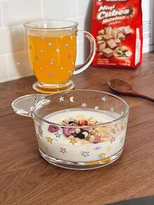 1 pieza Taza de vidrio con diseño de estrella colorida, diseño de caja de regalo exquisito y único, taza de gran capacidad para café, bebida, jugo, desayuno, leche, tazón para postre, tazón para helado, adecuado para cocina, habitación, comedor, vajilla, verano, océano, una taza de café, vidrio, taza, tazón, regalo de cumpleaños, regalo de Acción de Gracias y Halloween, regalo de regreso a la escuela