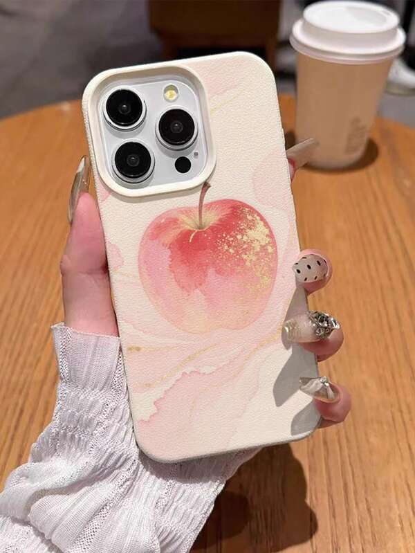 1pc Minimalist Illustration Pink Apple Pattern Phone Case Compatible With IPhone 16E/15Promax/13Promax/12/11Pro/12Promax/13/14Pro/16Promax/16/15Pro/14 TPU Soft Shell, Luxurious & Fashionable, Personalized Design Compatible With Samsung/Redmi Phone Cases