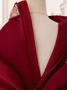 Baby Girls Sequin Mesh Backless Bow Cute 1st Birthday Trailing Dress, Suitable For Party, Flower Girl, Wedding, Does Not Include Headband - Burgundy - View 9