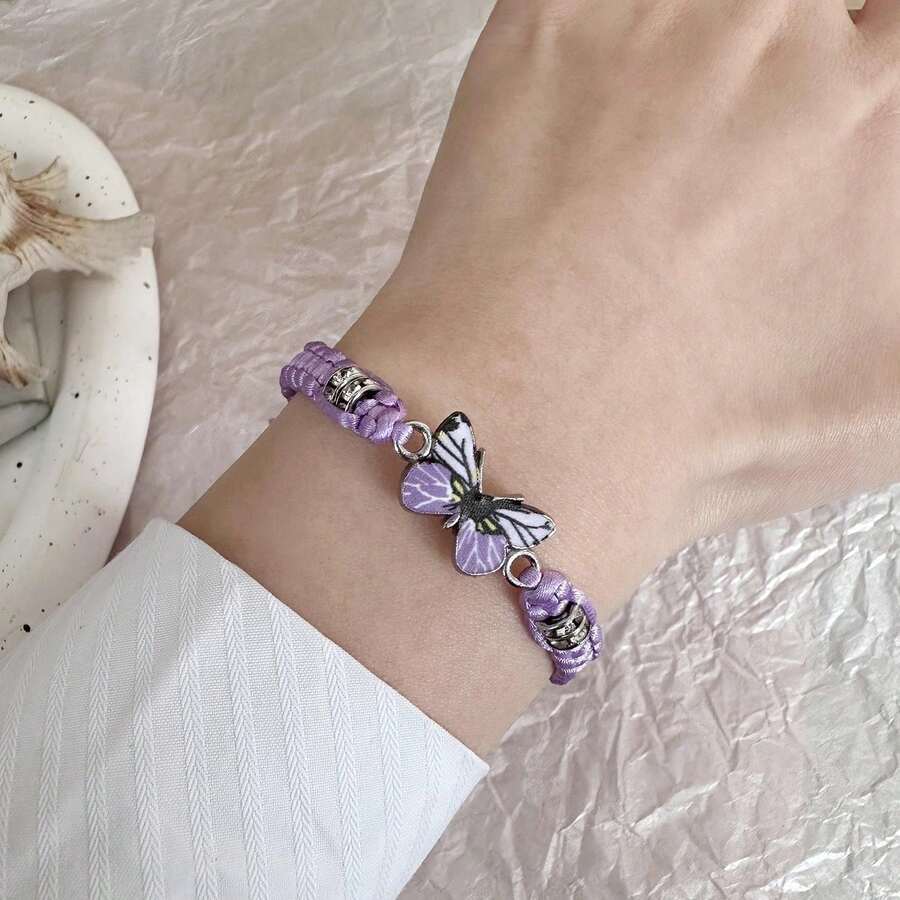 Butterfly Bracelet For Women Adjustable Braid Insect Butterfly Pendant Weaving Friendship Bracelets Party Favors - Purple - View 1