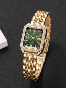 5pcs/Set Women's Fashion Square Minimalist Dial Quartz Wrist Watch With Steel Band + Bracelet Combo (Watch Not Included In Set)