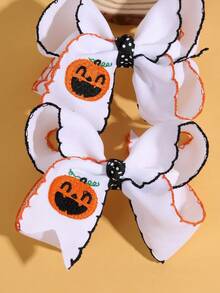 2/4pcs Halloween Pumpkin Bows Hair Clips,Fabric Embroidery Funny Pumpkin Spider Decor Hair Bows,Amusing Hair Accessories For Toddlers Halloween Gifts - Multicolor - View 9
