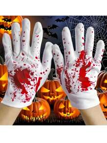2pcs/Pair Halloween Party Decoration Gloves, Horror Bloody Gloves, Character Role Play Props With Printed Blood, Halloween Horror Atmosphere Decoration, Bloody Gloves, Festival Costume Party Accessories
