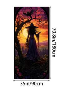 1 pezzo Decorazione per porta di Ognissanti a forma di strega - Elegante sagoma di strega in stile vetro colorato, realizzata in poliestere adatta per interno/esterno, adatta per feste di Ognissanti e decorazioni inquietanti per la casa