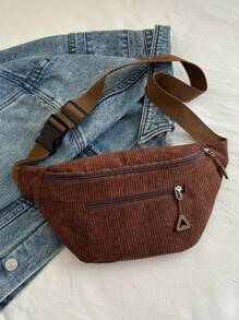 1pc Corduroy Chest Bag/Waist Bag, Retro Minimalist Korean Style Casual Lightweight Fabric Bag