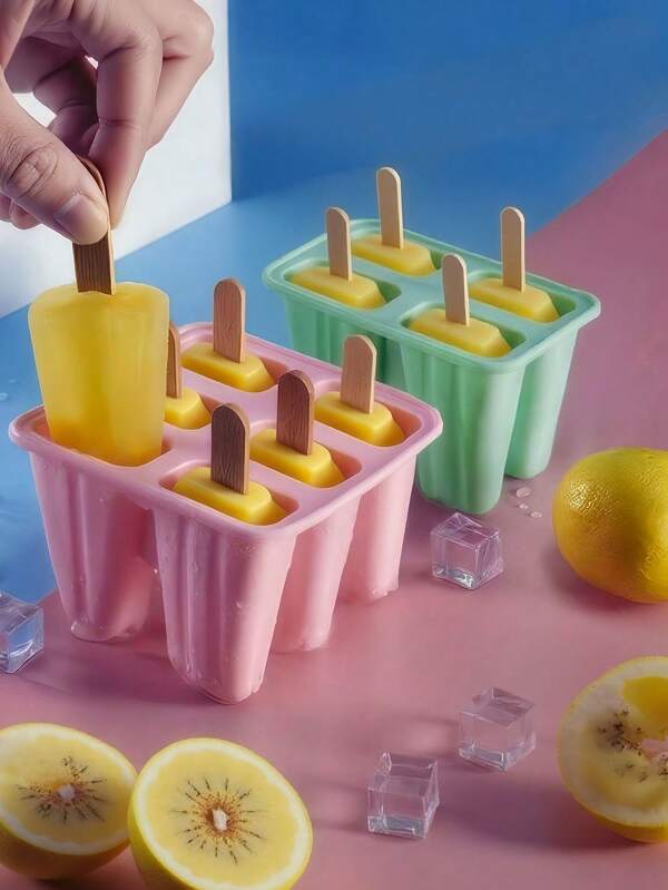 1 Stück Silikon Mini Eiscreme Form, Eltern-Kind interaktives Erlebnis zum Eiscreme Herstellen, wiederverwendbar, leicht zu entformen, geeignet für selbstgemachte Eispops, DIY Eispop Form, inklusive 50 Stück Eispopstiele