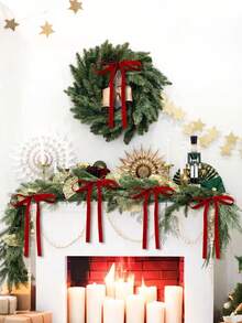 24 Pcs RIBBON Velvet Christmas Tree Bows Door Garland Decor Vintage Wreath Bow ,Velvet Christmas Swag Bow Rustic Velvet Christmas Staircase Wreath Bows Vintage Christmas Tree Topper Bows Bow For Christmas Outdoor,Christmas Bow Decoration(3/8'' Wide, 5 * 7 Inch)