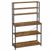 Kitchen Storage Rack, Coffee Bar, Baker's Rack, Total 6 Shelves And 6 Hooks, For Microwave, Steel Frame, Industrial, 40 X 100 X 167 Cm, Rustic Brown And Black - 鏽棕色 - 查看 7