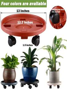Large Plant Caddy With Wheels 13" Rolling Wheeled Plant Stands Heavy-Duty Plastic Flower Pot Roller Base Movers Indoor Outdoor Planter Dolly With Casters Trolley, Red