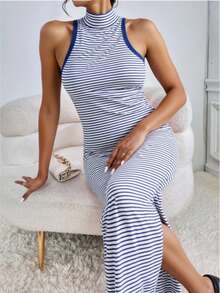Women Long Dresses - Navy Blue - View 3