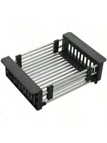 1pc Expandable Kitchen Sink Dish Drainer Rack, Fruit & Vegetable Basket, Drying Rack, Home Use - Black - View 7