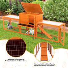 Casa para cobayas de 4 puertas y dos niveles, 240 x 48 x 79 cm, color naranja, con estante extraíble.